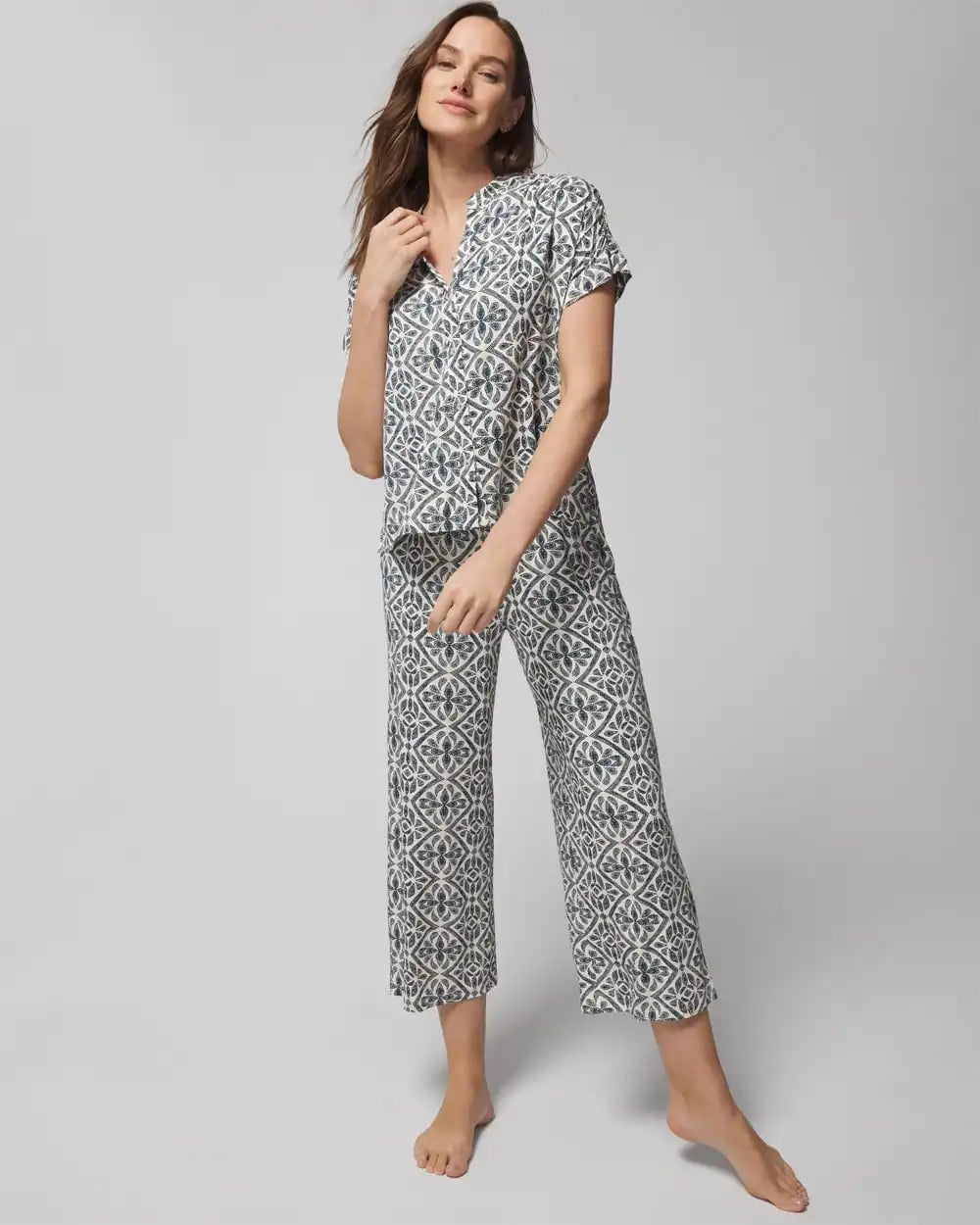 Short-Sleeve Button-Front Pajama Top