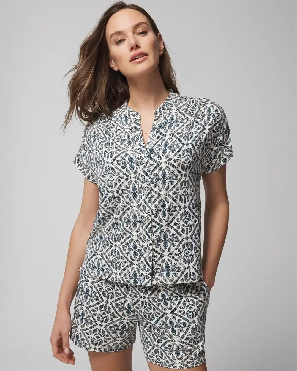 Short-Sleeve Button-Front Pajama Top
