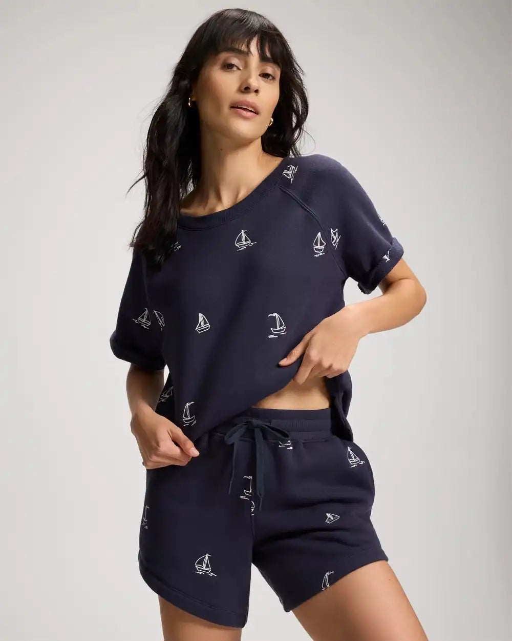 Cotton Terry Relaxed Embroidered Shorts