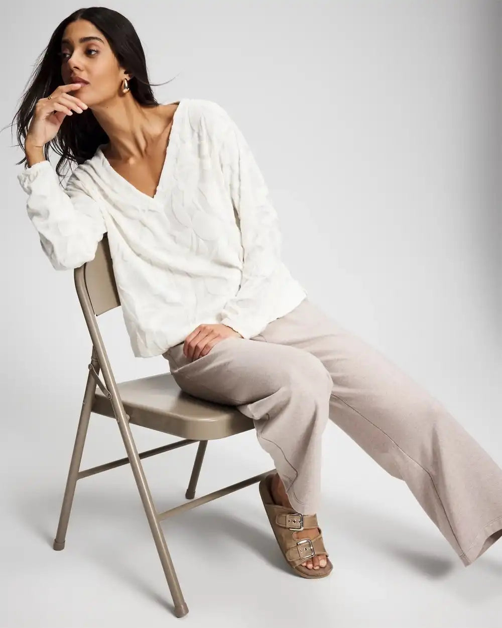 Jacquard Terry V-Neck Sweatshirt