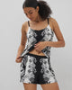 STAMPED FLORAL SCARF BLK