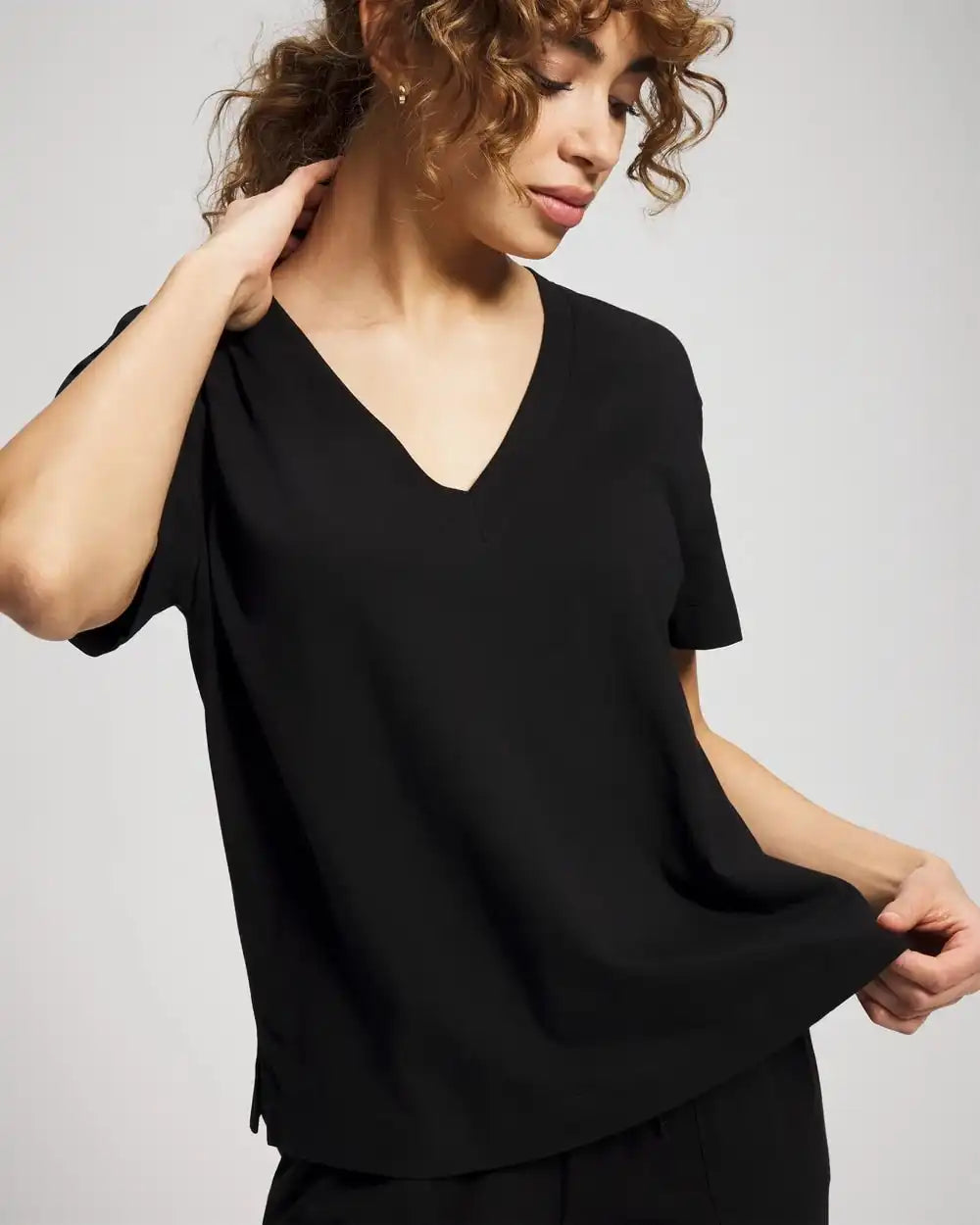 Relaxed V-Neck Short Sleeve Pajama Tee