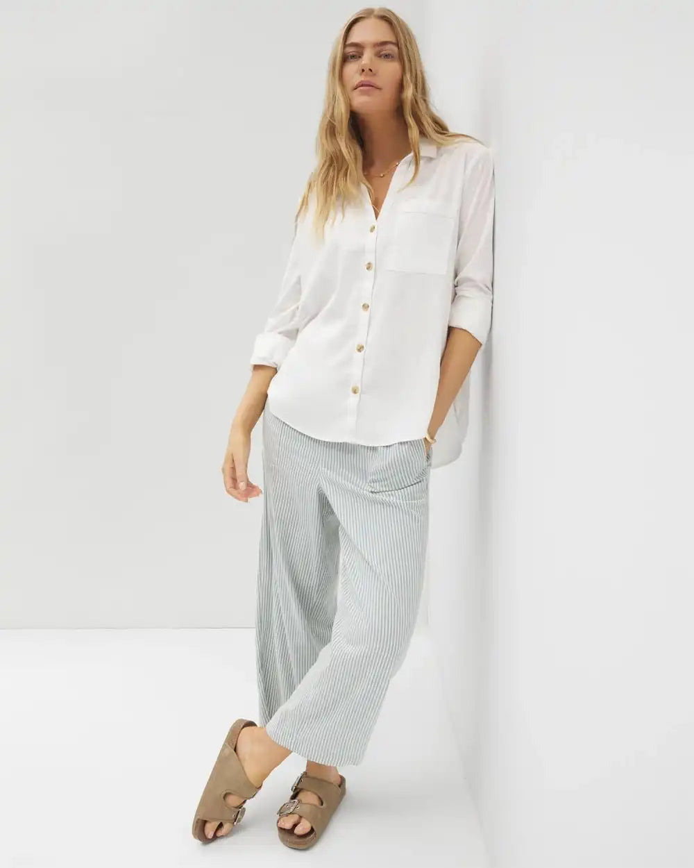 Beach Cotton Long Sleeve Button-Up