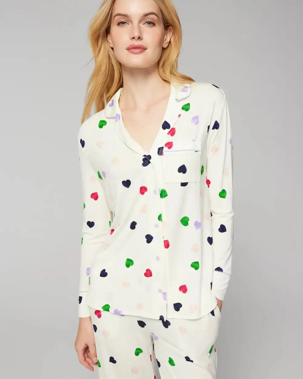 Long-Sleeve Notch Collar Pajama Top