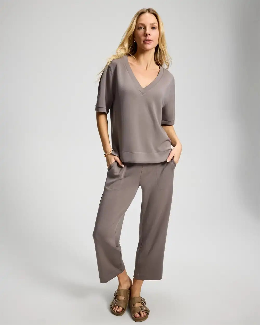Modern Modal Puff Sleeve V-Neck Sweatshirt