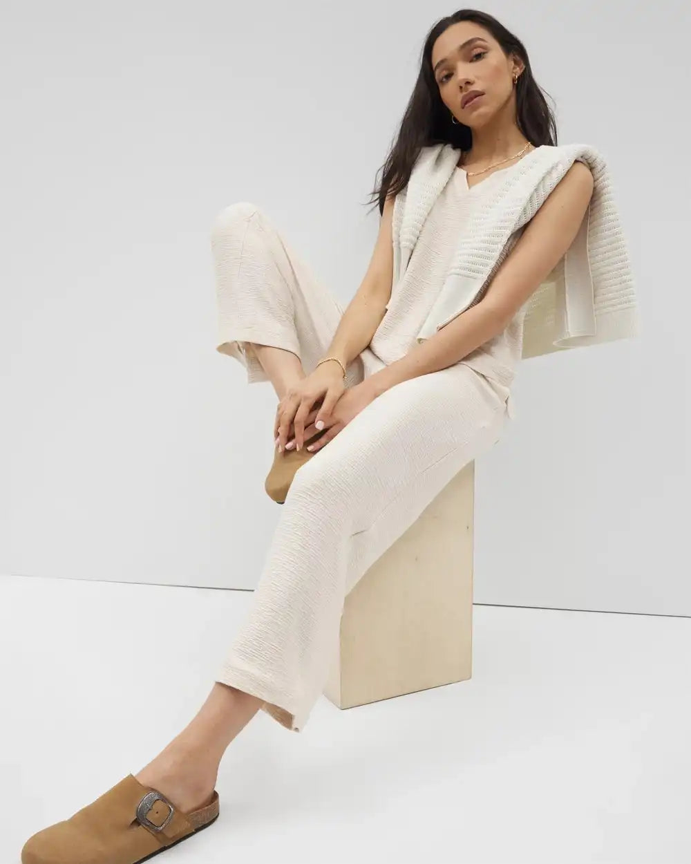 Crinkle Knit Wide Leg Pant