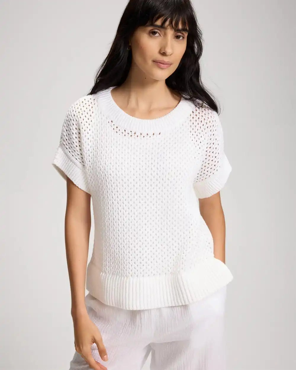 Cotton Mesh-Stitch Relaxed Fit Dolman Top