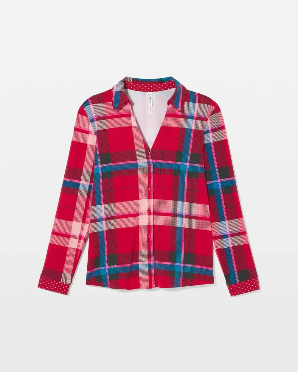 Long-Sleeve Notch Collar Pajama Top