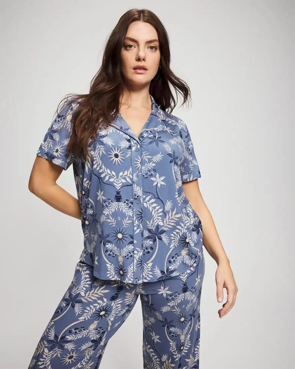 Short Sleeve Notch Collar Pajama Top