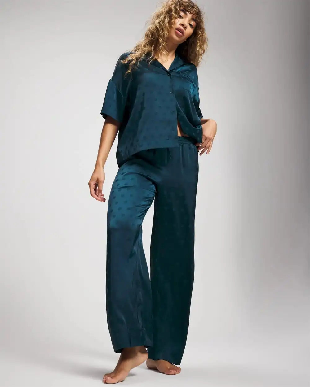 Jacquard Dot Satin Relaxed Pant