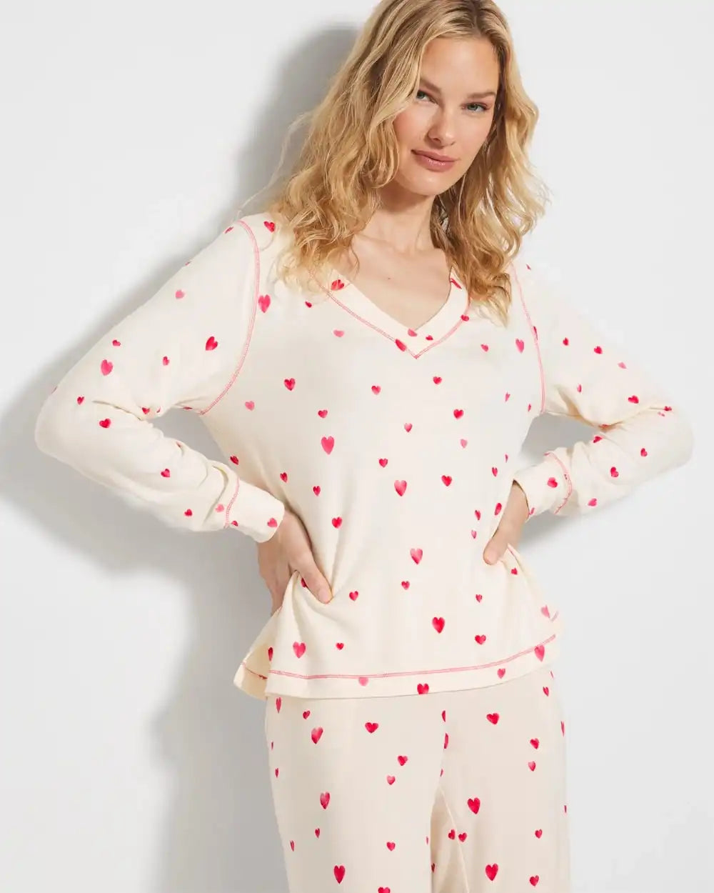 Long-Sleeve V-Neck Pajama Top