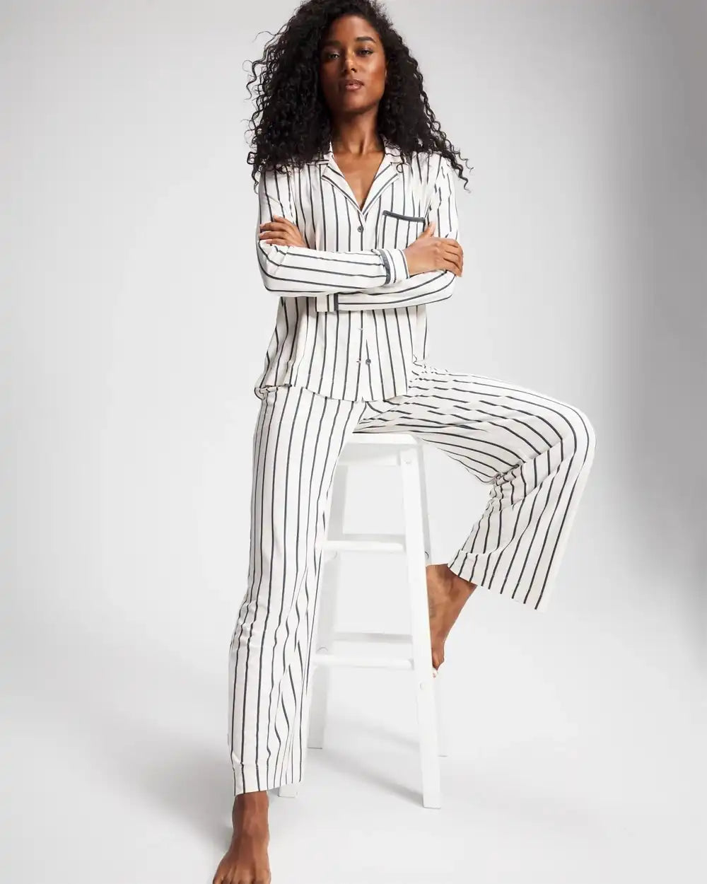 Long-Sleeve Notch Collar Pajama Top